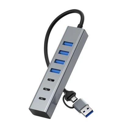 USB Hub 7-port med 3x USB C 3.0 og 4x USB A 3.0